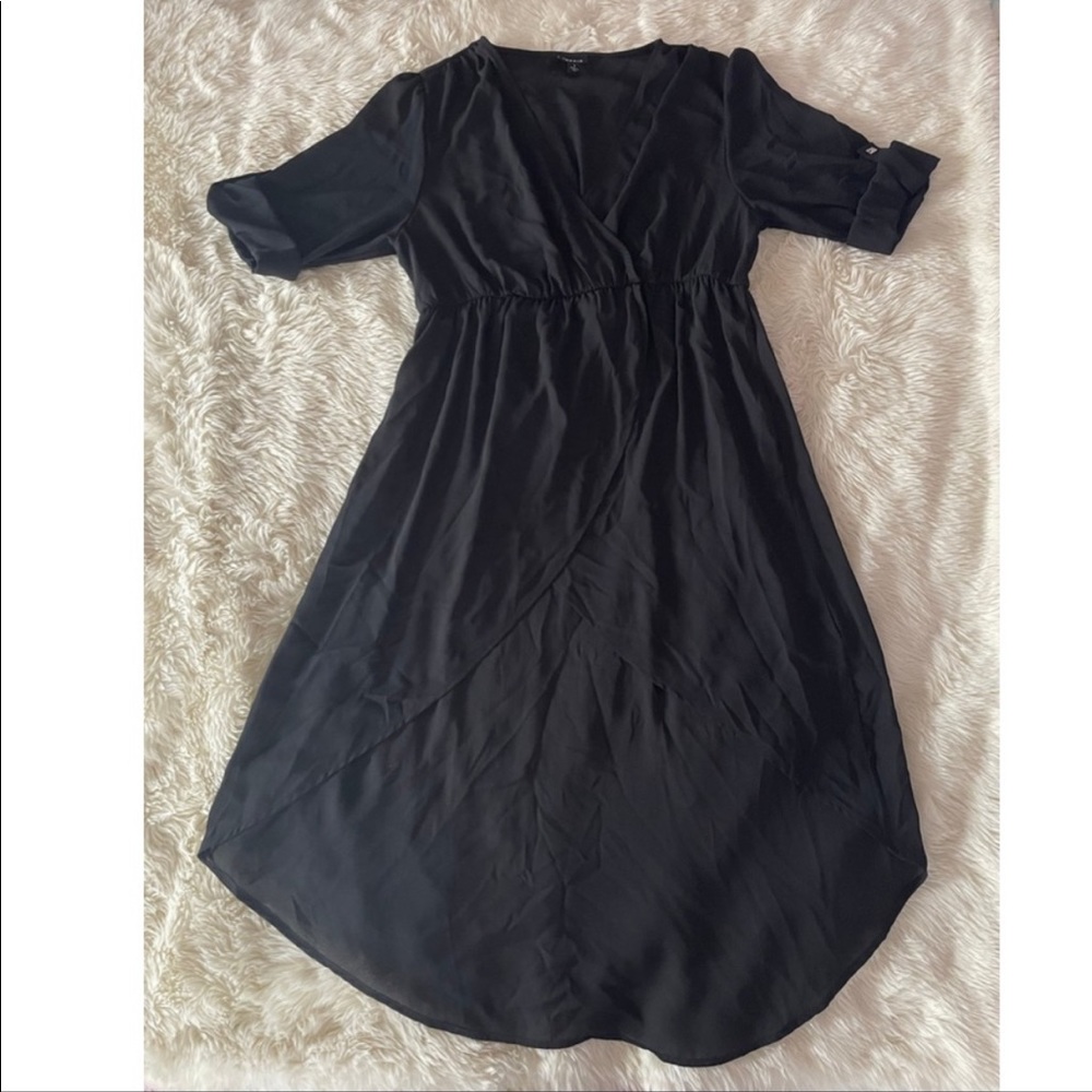 Torrid Black Sheer High Low Faux Wrap V Neck Dress Size 1X